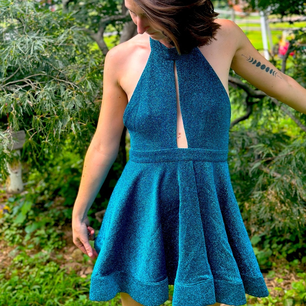Sparkling Teal Halter Dress